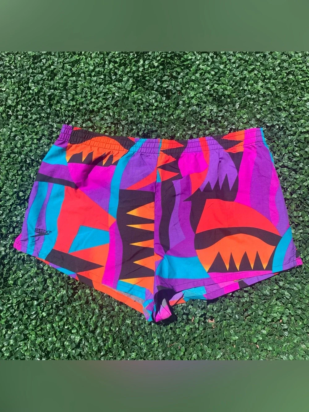 Vintage SPEEDO Maximalist Geo Sunset Swim Trunks / Shorts - needs elastic repair